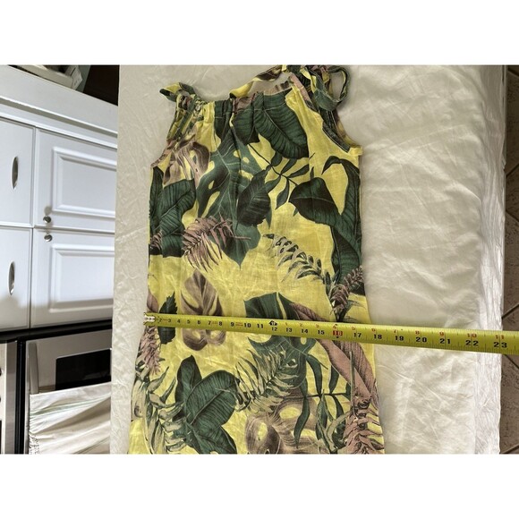 BELLA AMBRA Italy Linen Tropical Hawaiian print Midi Dress Shift Ruffle Hem Bow - Picture 11 of 13